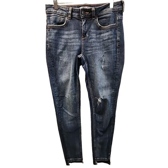 Zara Ripped Leg Skinny Jeans Women Size 4 Casual Inseam 28" Casual Date Night - Picture 1 of 5